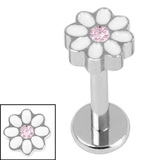 Titanium Internally Threaded Labrets 1.2mm - Titanium Jewelled Hazy Daisy - SKU 72398