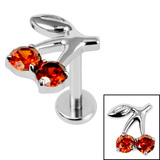 Titanium Internally Threaded Labrets 1.2mm - Titanium Jewelled Cherries - SKU 72406