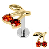 Titanium Internally Threaded Labrets 1.2mm - Titanium Jewelled Cherries - SKU 72413