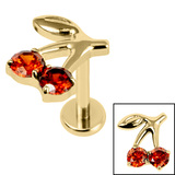Titanium Internally Threaded Labrets 1.2mm - Titanium Jewelled Cherries - SKU 72419