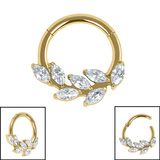 Titanium Marquise Jewelled Leaf Vine Hinged Ring 1.2mm, 8mm, Gold Titanium / Crystal clear