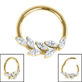 Titanium Marquise Jewelled Leaf Vine Hinged Ring 1.2mm, 10mm, Gold Titanium / Crystal clear