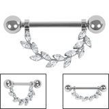 Titanium Marquise Jewelled Leaf Vine Nipple Bar - SKU 72426
