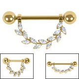 Titanium Marquise Jewelled Leaf Vine Nipple Bar - SKU 72427