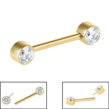 Titanium Threadless Double Jewelled Nipple Bar - Front Facing Jewelled Disks - SKU 72471