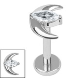 Titanium Internally Threaded Labrets 1.2mm - Titanium Jewelled Trekking Crescent Moon - SKU 72545