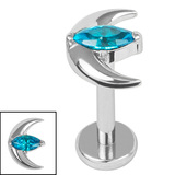 Titanium Internally Threaded Labrets 1.2mm - Titanium Jewelled Trekking Crescent Moon - SKU 72557