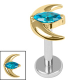 Titanium Internally Threaded Labrets 1.2mm - Titanium Jewelled Trekking Crescent Moon - SKU 72562