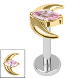 Titanium Internally Threaded Labrets 1.2mm - Titanium Jewelled Trekking Crescent Moon - SKU 72577