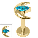 Gold Titanium Internally Threaded Labrets 1.2mm - Gold Titanium Jewelled Trekking Crescent Moon - SKU 72587