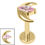 Gold Titanium Internally Threaded Labrets 1.2mm - Gold Titanium Jewelled Trekking Crescent Moon - SKU 72591