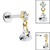 Titanium Internally Threaded Labrets 1.2mm - Titanium Jewelled Solitaire with Heart Charm - SKU 72605