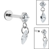 Titanium Internally Threaded Labrets 1.2mm - Titanium Jewelled Solitaire with Marquise Charm - SKU 72617