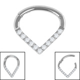 Titanium Jewelled Teardrop Hinged Ring - SKU 72646
