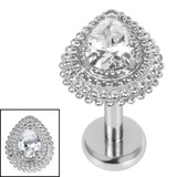 Titanium Internally Threaded Labrets 1.2mm - Titanium Kashvi Asia Teardrop 1.2mm, 7mm / Polish Ti Labret / Polish Ti Jewel, Crystal Clear