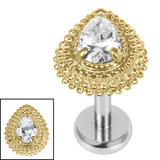 Titanium Internally Threaded Labrets 1.2mm - Titanium Kashvi Asia Teardrop 1.2mm, 8mm / Polish Ti Labret / Gold Ti Jewel, Crystal Clear