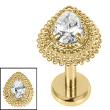 Titanium Internally Threaded Labrets 1.2mm - Titanium Kashvi Asia Teardrop 1.2mm, 5mm / Gold Ti Labret / Gold Ti Jewel, Crystal Clear