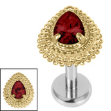 Titanium Internally Threaded Labrets 1.2mm - Titanium Kashvi Asia Teardrop 1.2mm, 8mm / Polish Ti Labret / Gold Ti Jewel, Garnet