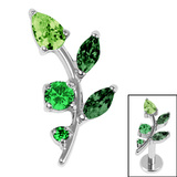 Titanium Internal Claw Set Jewelled Leaf Vine Top 1.2mm / Titanium / Shades Of Green, Left Ear