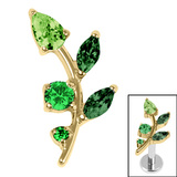 Titanium Internal Claw Set Jewelled Leaf Vine Top 1.2mm / Gold Titanium / Shades Of Green, Left Ear