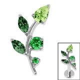Titanium Internal Claw Set Jewelled Leaf Vine Top 1.2mm / Titanium / Shades Of Green, Right Ear