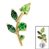 Titanium Internal Claw Set Jewelled Leaf Vine Top 1.2mm / Gold Titanium / Shades Of Green, Right Ear