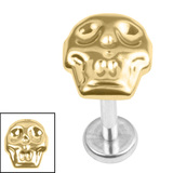 Titanium Internally Threaded Labrets 1.2mm - Titanium Death Head 1.2mm, 5mm / Mirror Polish / Gold Titanium