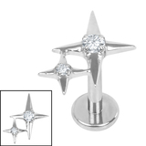 Titanium Internally Threaded Labrets 1.2mm - Titanium Double Jewelled Guiding Star - SKU 72901