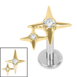 Titanium Internally Threaded Labrets 1.2mm - Titanium Double Jewelled Guiding Star - SKU 72904