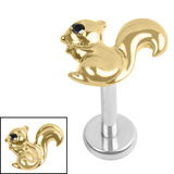 Titanium Internally Threaded Labrets 1.2mm - Titanium Jewelled Mr Nuts 1.2mm, 5mm / Polish Ti Labret / Gold Titanium,Jet