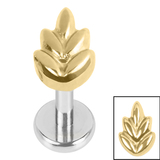 Titanium Internally Threaded Labrets 1.2mm - Titanium Fern 1.2mm, 10mm / Mirror Polish / Gold Titanium