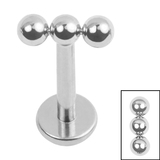 Titanium Internally Threaded Labrets 1.2mm - Titanium Asia Tri Ball - SKU 72962