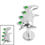 Titanium Internally Threaded Labrets 1.2mm - Titanium Jewelled Spiked Dino Titanium, Titanium / 1.2mm, 10mm / Dark Green