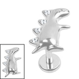 Titanium Internally Threaded Labrets 1.2mm - Titanium Jewelled Spiked Dino Titanium, Titanium / 1.2mm, 7mm / Crystal Clear