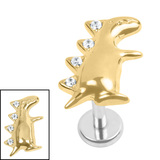 Titanium Internally Threaded Labrets 1.2mm - Titanium Jewelled Spiked Dino Gold Titanium, Titanium / 1.2mm, 7mm / Crystal Clear