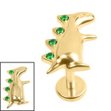 Titanium Internally Threaded Labrets 1.2mm - Titanium Jewelled Spiked Dino Gold Titanium Gold Titanium / 1.2mm, 9mm / Dark Green