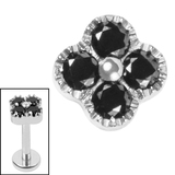 Titanium Internal Jewelled Vintage Clover Top 1.2mm / Titanium / Jet Black