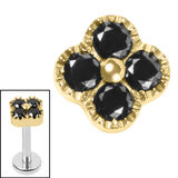 Titanium Internal Jewelled Vintage Clover Top 1.2mm / Gold Titanium / Jet Black