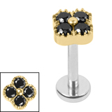 Titanium Internally Threaded Labrets 1.2mm - Titanium Jewelled Vintage Clover Gold Titanium, Titanium / 1.2mm, 6mm / Jet Black