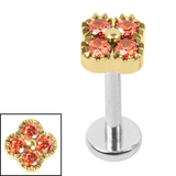 Titanium Internally Threaded Labrets 1.2mm - Titanium Jewelled Vintage Clover Gold Titanium, Titanium / 1.2mm, 7mm / Garnet