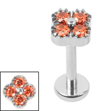 Titanium Internally Threaded Labrets 1.2mm - Titanium Jewelled Vintage Clover Titanium, Titanium / 1.2mm, 9mm / Garnet