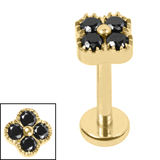 Titanium Internally Threaded Labrets 1.2mm - Titanium Jewelled Vintage Clover Gold Titanium Gold Titanium / 1.2mm, 8mm / Jet Black