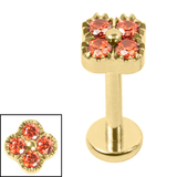 Titanium Internally Threaded Labrets 1.2mm - Titanium Jewelled Vintage Clover Gold Titanium Gold Titanium / 1.2mm, 7mm / Garnet