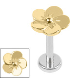 Titanium Internally Threaded Labrets 1.2mm - Steel Pansy Flower Gold Surgical Steel / 1.2mm, 6mm / Titanium