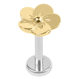 Titanium Internally Threaded Labrets 1.2mm - Steel Pansy Flower Gold Surgical Steel / 1.2mm, 5mm / Titanium