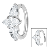 Steel Huggie Belly Clicker Ring - Leilani Marquise Trio - SKU 73122