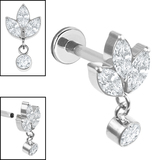 Titanium Internally Threaded Labrets 1.2mm - Titanium Marquise Ivy Leaves Trio and Solitaire Top - SKU 73157