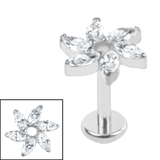 Titanium Internally Threaded Labrets 1.2mm - Titanium Jewelled Catherine Wheel 1.2mm, 6mm / Polish Ti Labret / Polish Ti Jewel, Crystal Clear