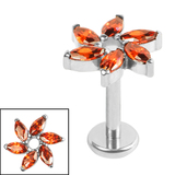 Titanium Internally Threaded Labrets 1.2mm - Titanium Jewelled Catherine Wheel 1.2mm, 5mm / Polish Ti Labret / Polish Ti Jewel, Garnet