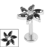 Titanium Internally Threaded Labrets 1.2mm - Titanium Jewelled Catherine Wheel 1.2mm, 9mm / Polish Ti Labret / Polish Ti Jewel, Jet Black